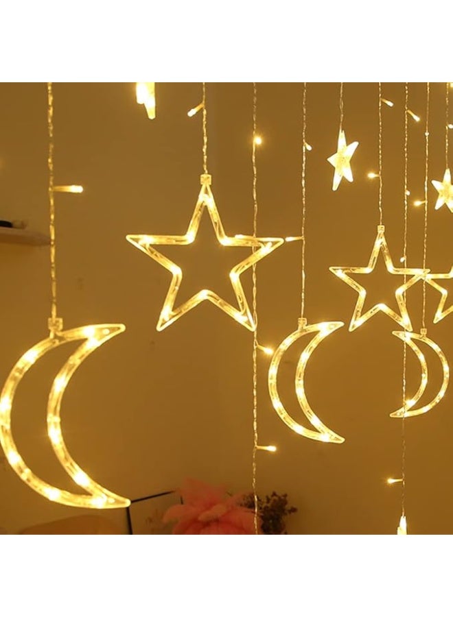 ستارة إضاءة ليد زينة رمضان والأعياد بتصميم نجوم وأهلة، إضاءة وورم وايت دافئة، عرض 3 متر، مناسبة للديكور الداخلي والخارجي وحفلات الزفاف - Image 4